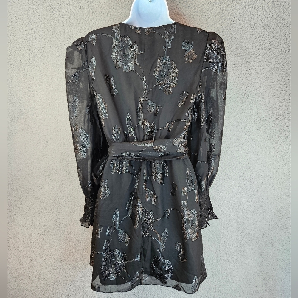 Blu Pepper Womens Black With Shimmer Roses Chiffon Mini Dress Sz M Cocktail* - Picture 8 of 15